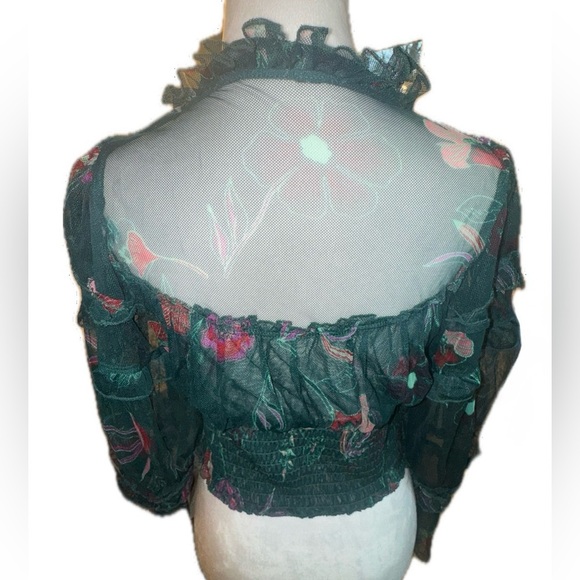 Free People Time For Shine Sheer Floral Ruffle long Sleeve Crop Top XS - Picture 4 of 14